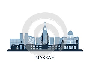 Makkah skyline, monochrome silhouette.