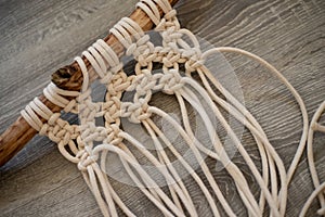 Macrame tapestry in the making