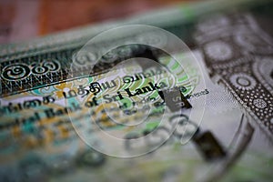 Makro closeup of paper banknote rupee from Sri Lanka photo