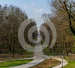 Maksimir park covered in pathways and trees under a blue sky in Zagreb in Croatia