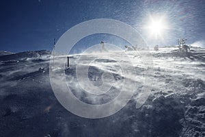 Mala Fatra, Slovakia - blowy and windy sunny weather on the mountains in winter and wintertime