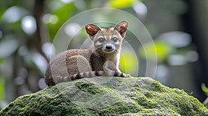 Malabar Civet Resting on a Jungle Rock, Its Sleek Form Blending with the ForestÃ¢â¬â¢s Natural Shadows photo