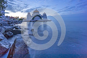Malacca Straits Floating Mosque (Masjid Selat) during sunrise