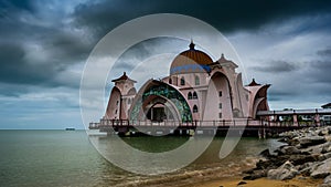 Malacca Straits Mosque in Cloudy Morning