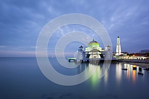 Malacca Straits Mosque at Evening Blue Hour