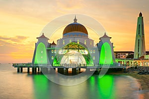 Malacca Straits Mosque, Malaysia at sunset