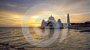 Malacca Straits Mosque  Masjid Selat Melaka, It is a mosque located on the man-made Malacca Island near Malacca Town, Malaysia