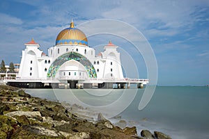 Malacca Straits Mosque with nice sky in Malaysia