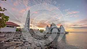 Malacca Straits Mosque during sunrise.