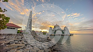 Malacca Straits Mosque during sunrise.