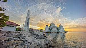 Malacca Straits Mosque during sunrise.