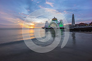 Malacca Straits Mosque. Sunset.