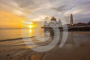 Malacca Straits Mosque. Sunset.