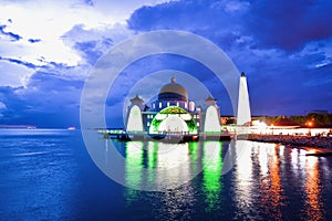 Malacca Straits Mosque during sunset.