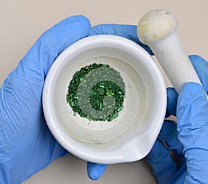 Malachite green crystals. Aniline green, Basic green 4, Diamond green B or Victoria green B. Isolated