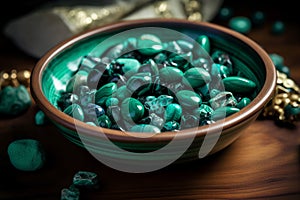 Malachite stones bowl. Generate Ai