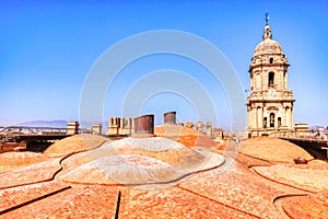 Malaga Cathedral Rooftop at Sunset in Malaga, Andalucia