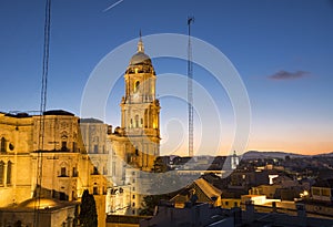 Malaga Cathedral after sunset photo