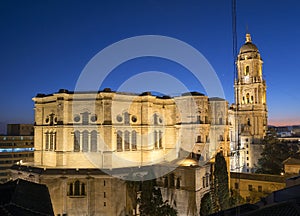 Malaga Cathedral after sunset photo