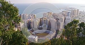 Malaga city famous bullring coast view sunny day 4k