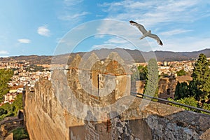 Malaga city, Spain. Gibralfaro Castle, fortress architecture