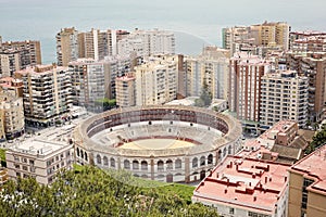 Malaga city view with sea and coloseo