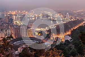 Malaga cityscape by night and artifical lighting