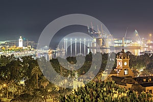 Malaga cityscape at night, Spain