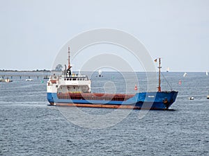 Malaga general cargo vessel entering into Wismar seaport in Germany.