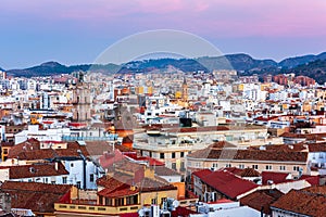 Malaga, Spain Cityscape View at Dusk