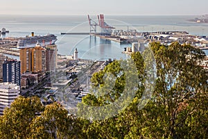 Malaga, Spain. Cruise vessel in Malaga sea commercial port