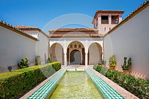 Patio de la Alberca (Pool Courtyard) in Nasrid and Taifa Palace at Alcazaba Fortress - Malaga, Andalusia, Spain