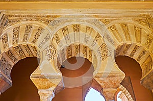 Horseshoe arcade in Nasrid Palace, Alcazaba, Malaga, Spain