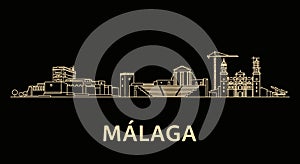 Malaga Spain Skyline with Architecture, and Outline