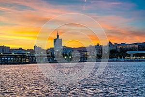 Malaga sunset skyline form the city port