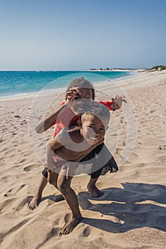 Malagasy children on the beach