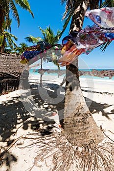 Malagasy cloths hanged out at a palm tree