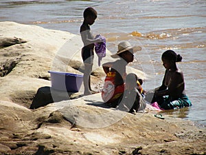 Malagasy natives near river