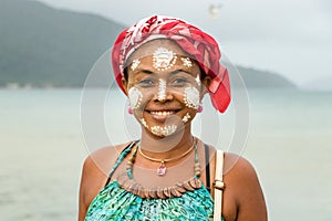 Malagasy woman with her face painted, Vezo-Sakalava tradition, Nosy Be, Madagascar