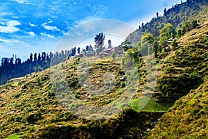 Malana village under blue sky, Himachal, India