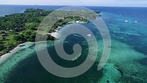 Malapascua Island in Cebu, Philippines. Sulu sea and Beautiful Bounty Beach,Seascape with Boats in Background I