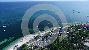 Malapascua Island in Cebu, Philippines. Sulu Sea Boat and Beautiful Bounty Beach, Seascape with Boats in Background VII