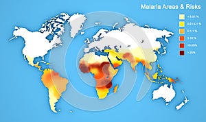 Malaria disease spread map. Areas and risks photo