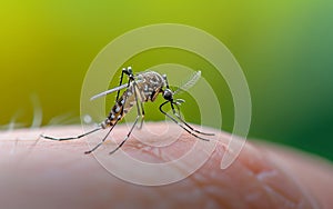 Malaria Infected Mosquito suck blood on skin. Leishmaniasis, Encephalitis, Yellow Fever, Dengue, Malaria Disease, Mayaro