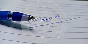 malaria mosquitoes disease concept on paper pen with handwriting
