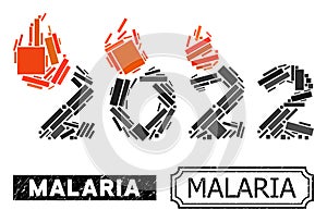 Malaria Textured Seal with Notches and Fired 2022 Year Collage of Rectangular Items