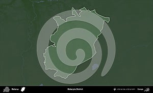 Malaryta District highlighted, Belarus. Physical