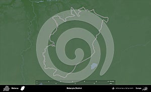 Malaryta District outlined, Belarus. Physical