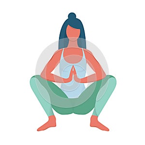 Malasana pose. Woman doing exercise for body