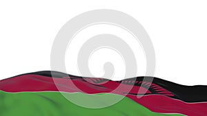 Malawi fabric flag waving on the wind loop. Malawian embroidery stiched cloth banner swaying on the breeze. Half-filled white